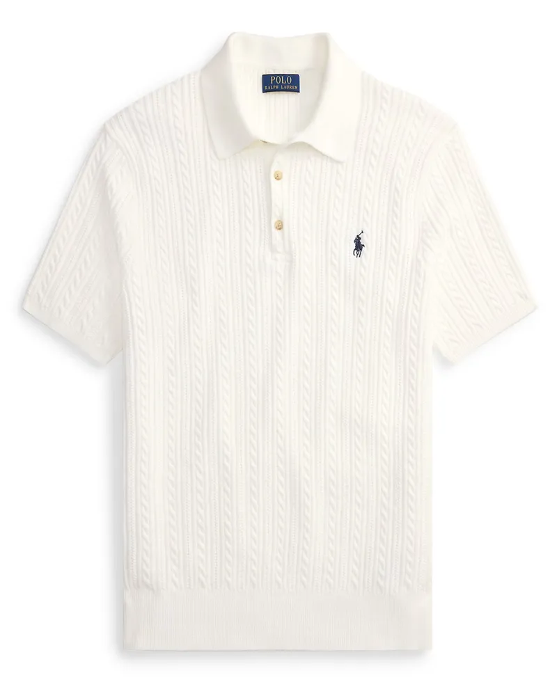 Ralph Lauren Strick-Poloshirt in Zopfstrickmuster in Weiß