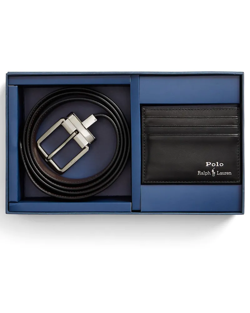 Ralph Lauren Set aus Gürtel und Cardholder aus Leder in Schwarz