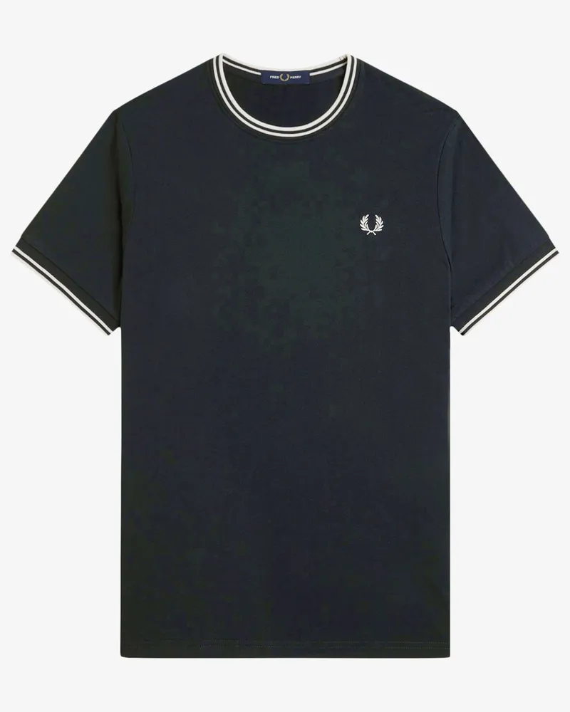Fred Perry Glattes T-Shirt mit Kontraststreifen an Kragen und Ärmelabschlüssen in Marine