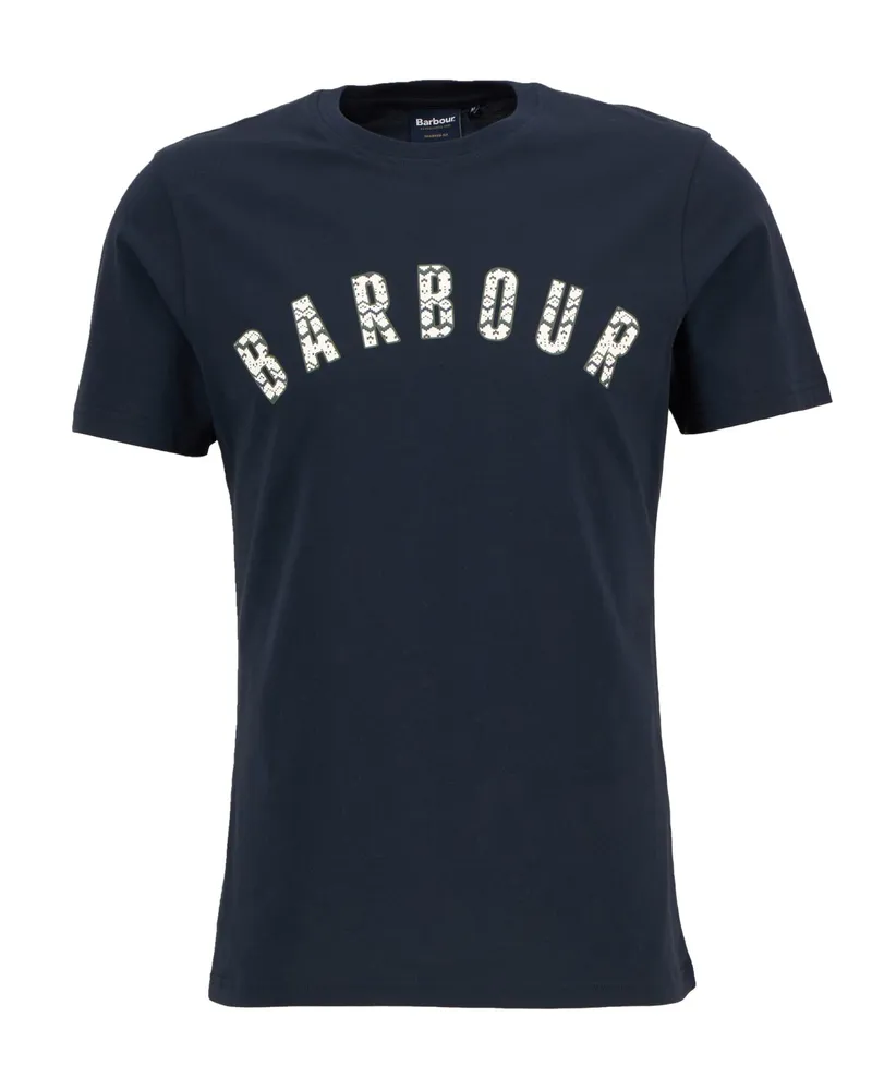 Barbour T-Shirt aus Baumwolle mit X-Mes-Schriftzug, Tailored Fit in Marine