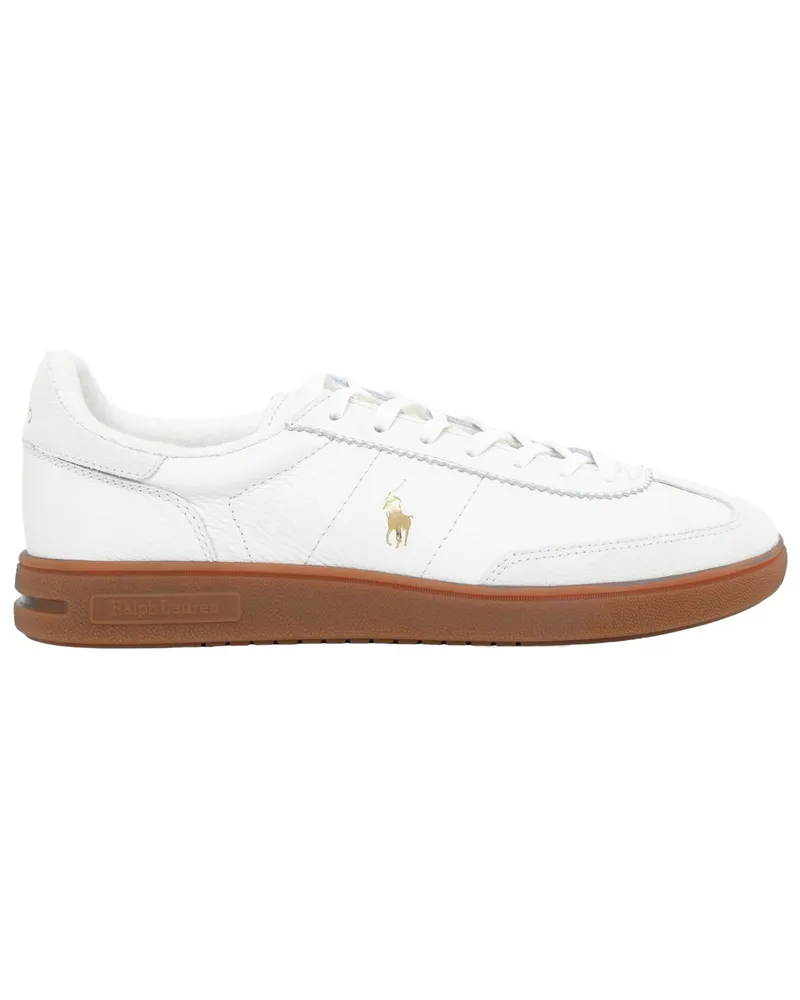 Ralph Lauren Sneaker aus Nappaleder mit Pony-Stickerei und Veloursleder-Details in Weiß