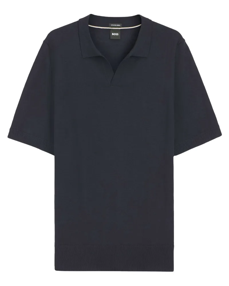 HUGO BOSS Strick-Poloshirt aus feiner Merinowolle in Marine