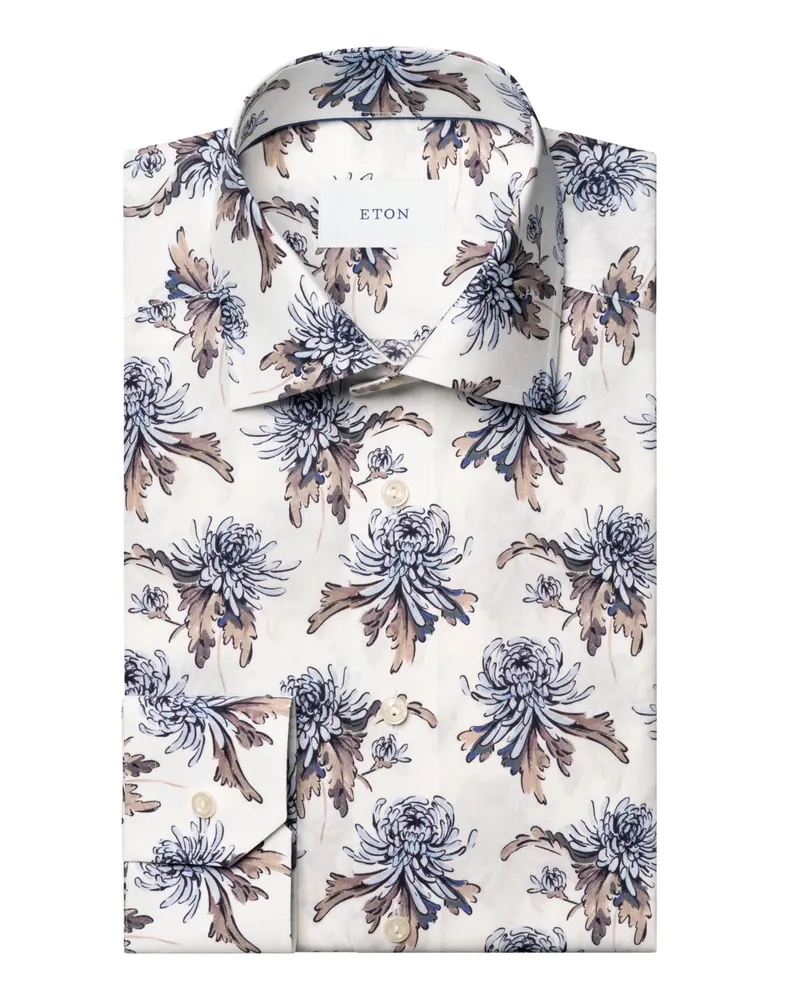 Eton Hemd aus Bio-Baumwolle mit floralem Print, Slim Fit in Weiß