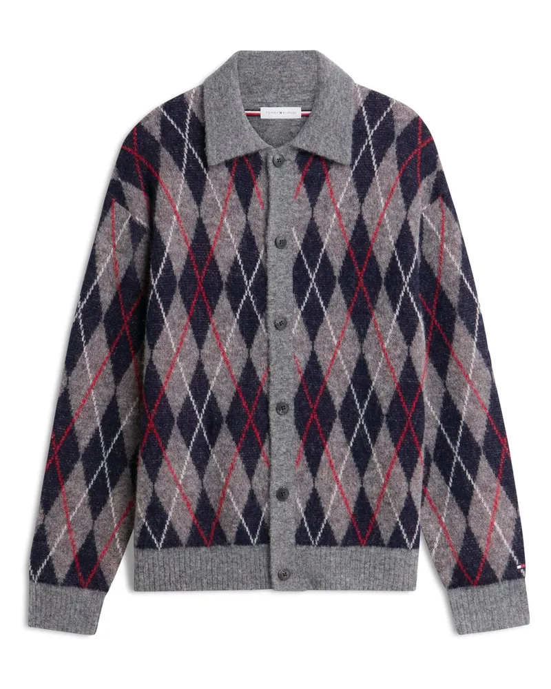 Tommy Hilfiger Strickjacke mit Argyle-Muster und Knopfleiste in Grau