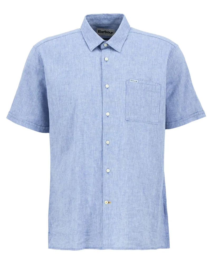 Barbour Kurzarmhemd aus Leinen und Baumwolle, Regular Fit in Hellblau