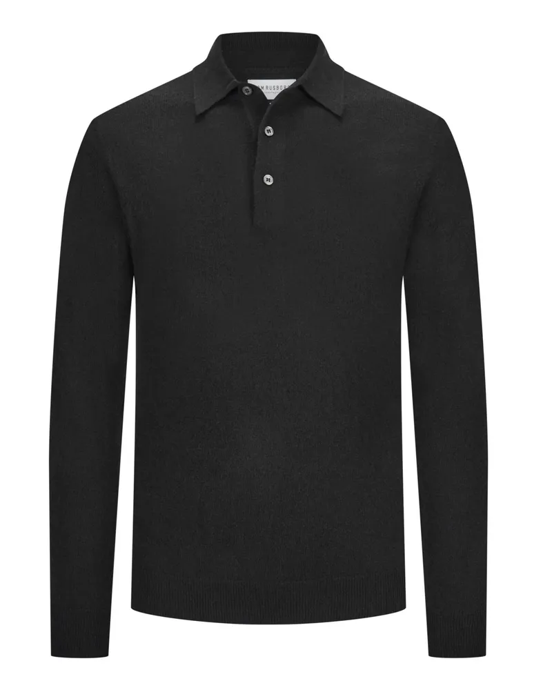 Tom Rusborg Glattstrick-Langarmpoloshirt aus Kaschmir in Schwarz