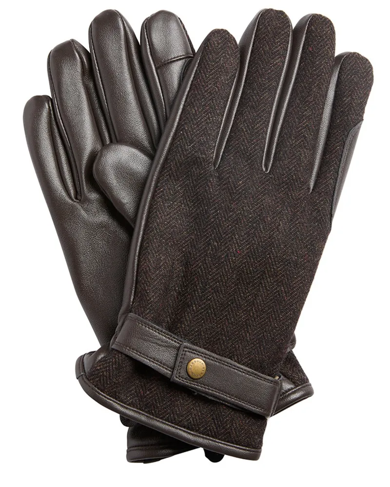 Barbour Wasserdichte Handschuhe Barlow mit Fischgrätwebmuster in Braun