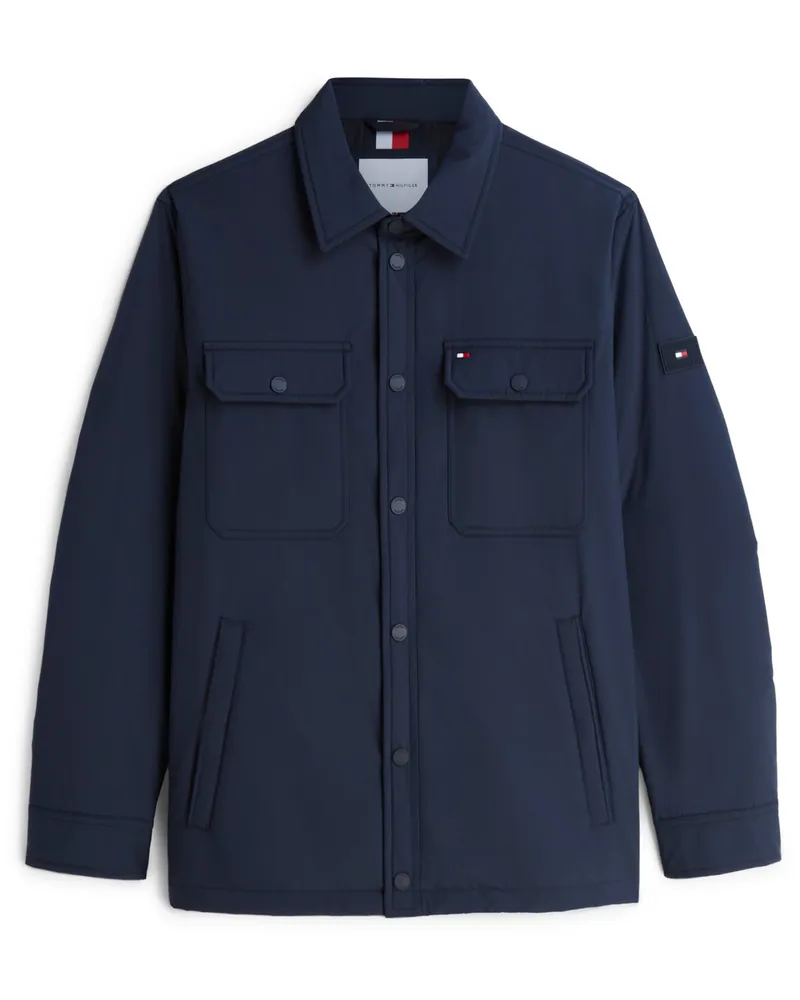 Tommy Hilfiger Wattiertes Overshirt aus recyceltem Material mit Logo-Stickerei in Marine