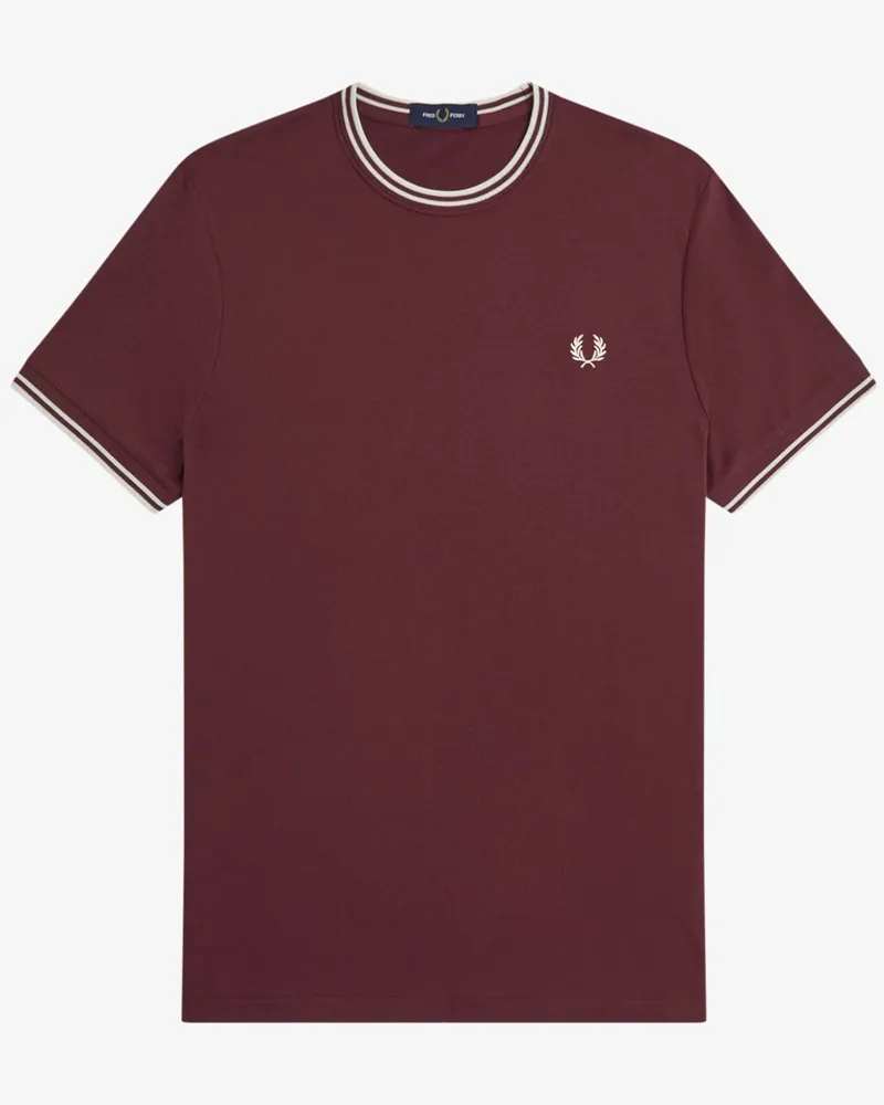 Fred Perry T-Shirt aus Baumwolle mit Logo-Stickerei und Kontrastbündchen in Bordeaux