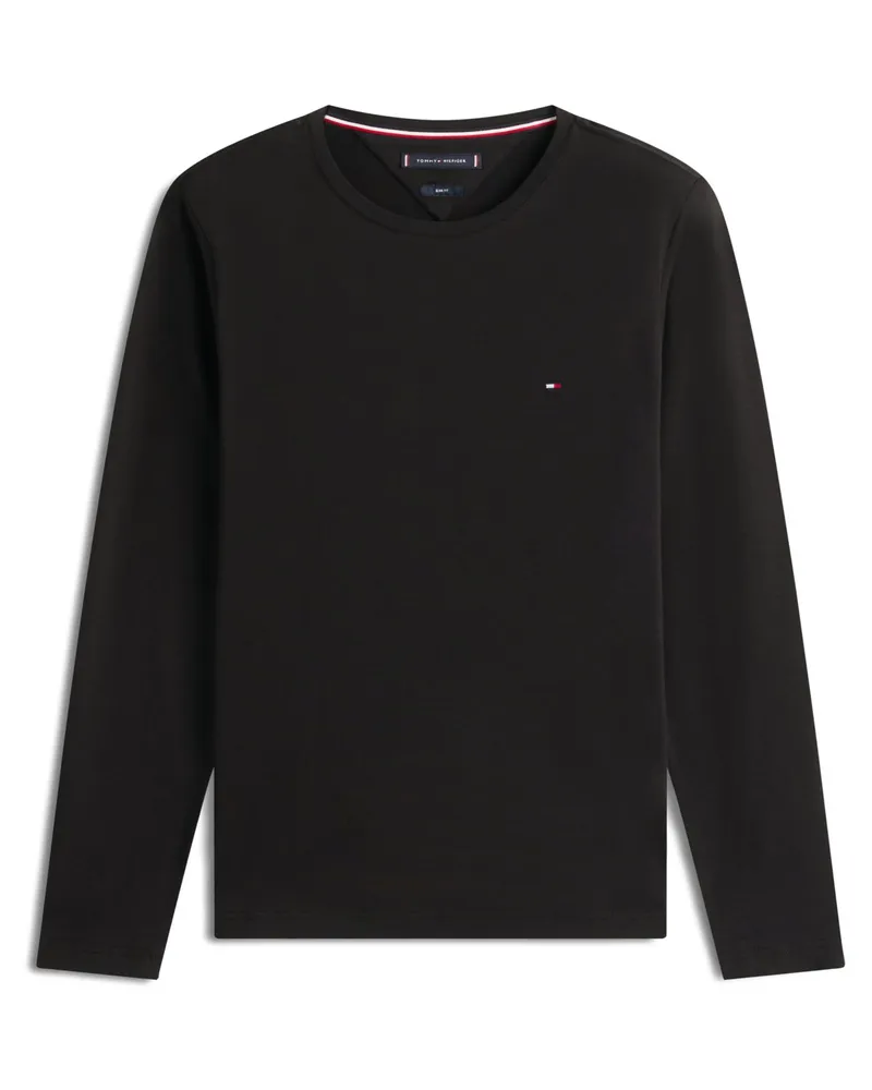 Tommy Hilfiger Longsleeve mit Stretch und Logo-Aufnäher, Slim Fit in Schwarz