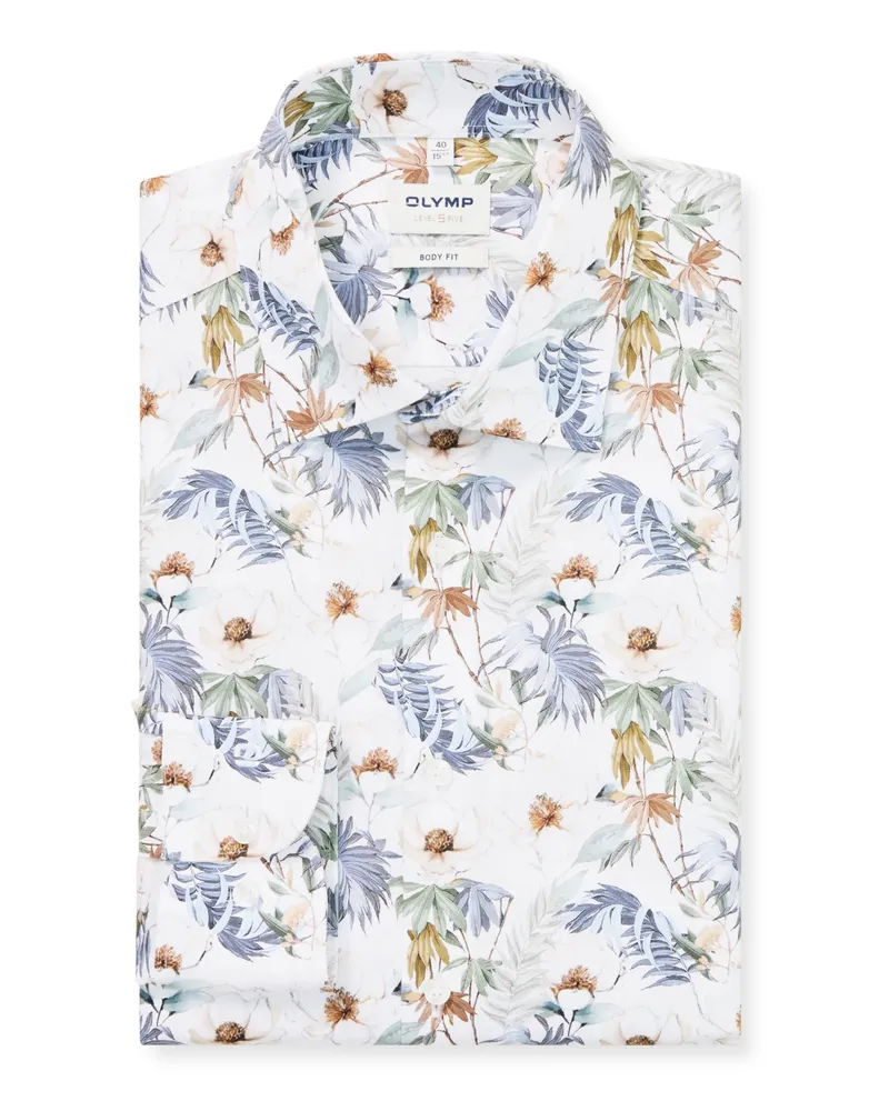 Olymp Level Five, Body Fit, Hemd mit Stretch und floralem Print in Weiß