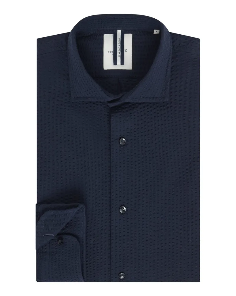 Profuomo Sommerliches Hemd aus Baumwolle in Seersucker-Qualität, Regular in Marine