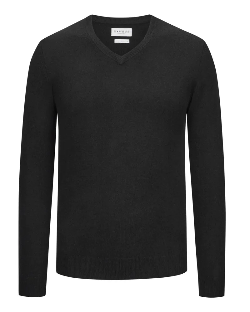 Tom Rusborg Leichter Kaschmirpullover mit V-Ausschnitt in Schwarz