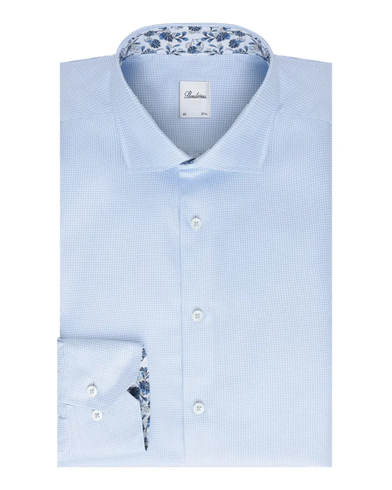 Stenströms Hemd aus Twofold Super Cotton mit Pepita-Muster, Regular Fit in Hellblau