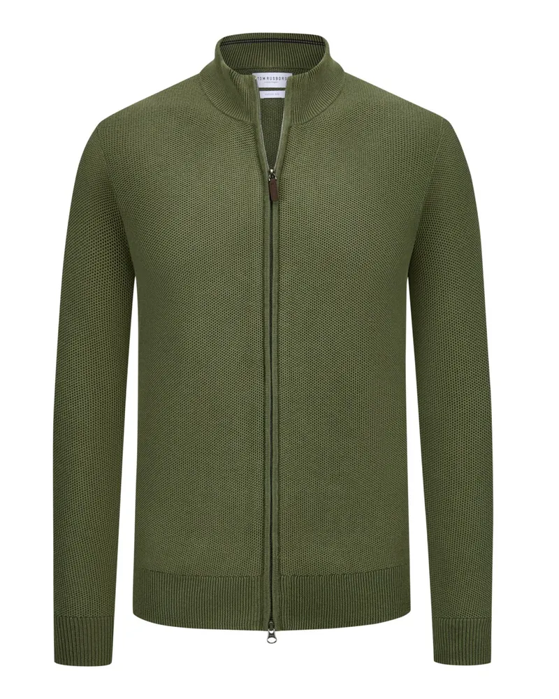 Tom Rusborg Strickjacke aus Baumwolle und Seide mit Struktur in Oliv
