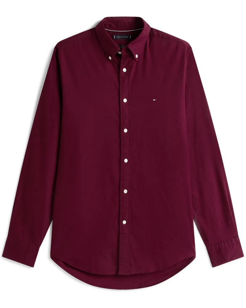 Tommy Hilfiger Unifarbenes THEFLEX Flanellhemd mit Button Down-Kragen in Bordeaux