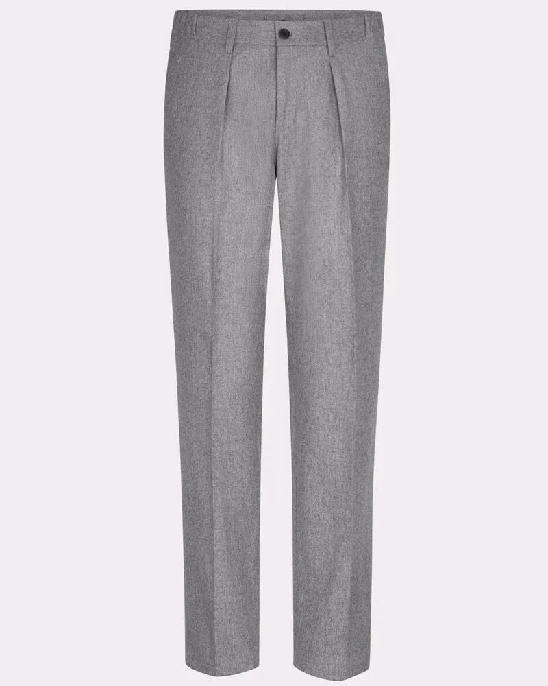 Profuomo Flanellhose mit elastischem Bund und Bundfalte, Relaxed Fit in Hellgrau