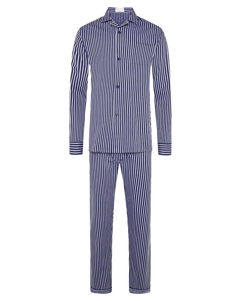 Novila Langer Pyjama Ralph mit Streifen in Popeline-Qualität in Marine