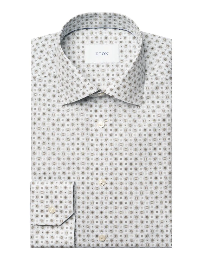 Eton Knitterarmes Hemd aus Bio-Baumwolle mit Print, Slim Fit in Weiß