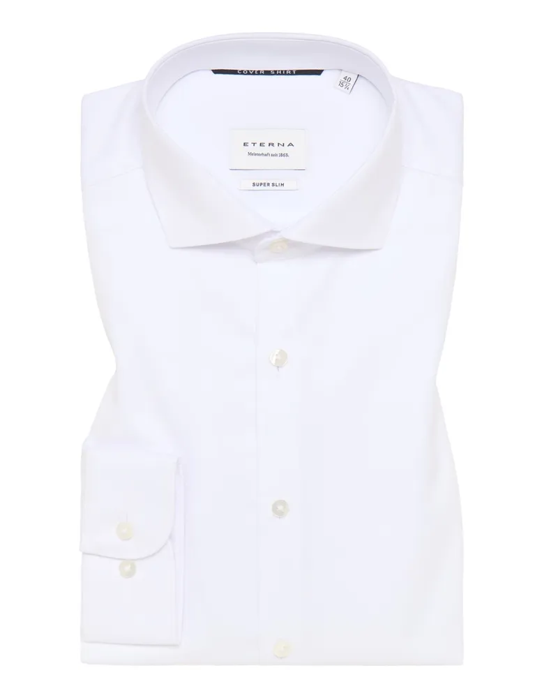 Eterna Blickdichtes Twill-Hemd mit Haifischkragen, Super Slim in Weiß