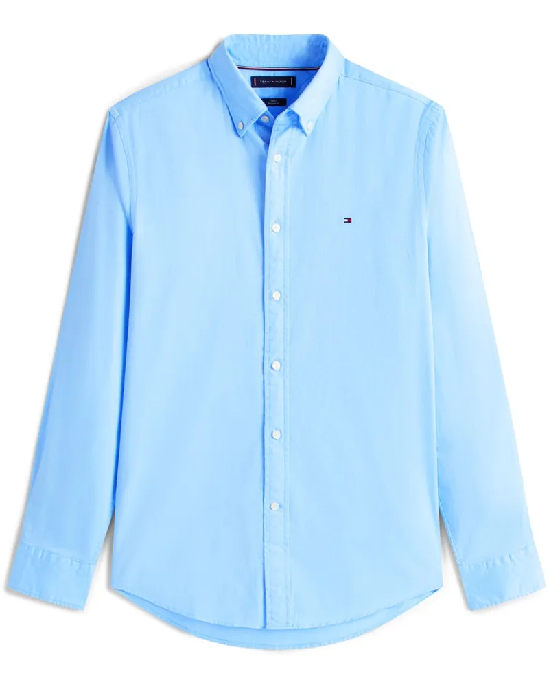 Tommy Hilfiger Unifarbenes THEFLEX Flanellhemd mit Button Down-Kragen in Hellblau