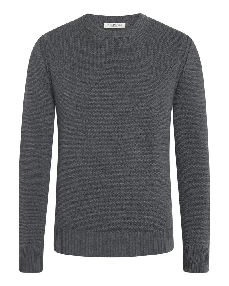 Phil Petter Pullover aus Wolle in Perlstrickmuster mit Rippbündchen in Grau