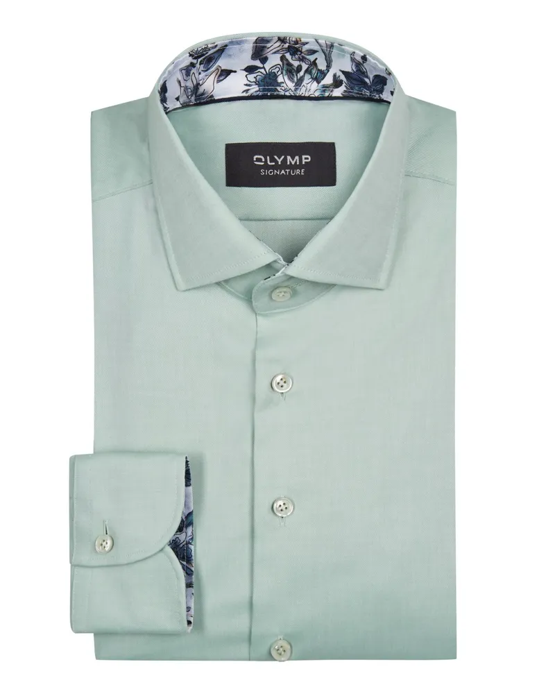 Olymp Signature, Tailored Fit, Twill-Hemd mit floralem Ausputz in Grün