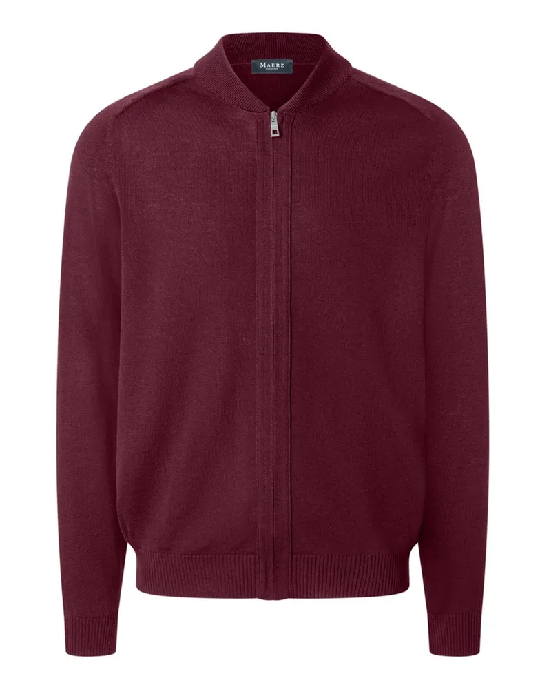 Maerz Leichte Strickjacke aus Superwash-Merinowolle und Zip, Regular in Bordeaux