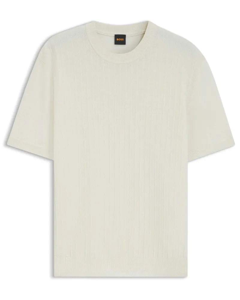 HUGO BOSS Strick-T-Shirt aus einem Leinen-Mix mit strukturiertem Streifen in Kreide