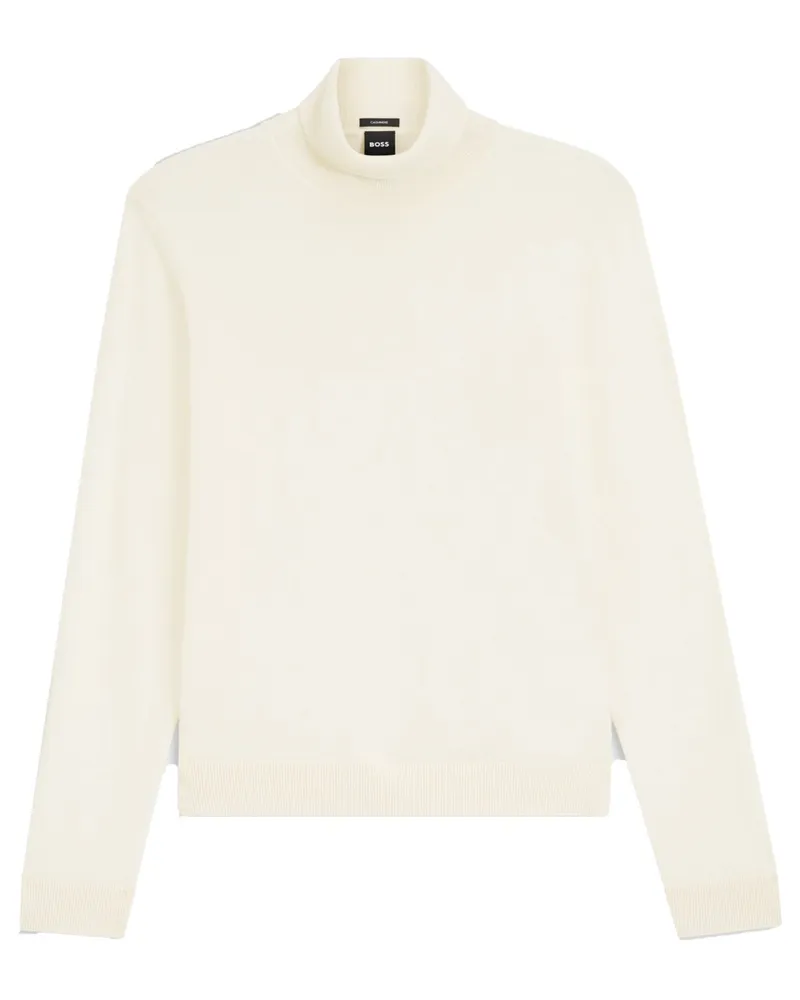 HUGO BOSS Leichter Rollkragenpullover aus Kaschmir in Offwhite
