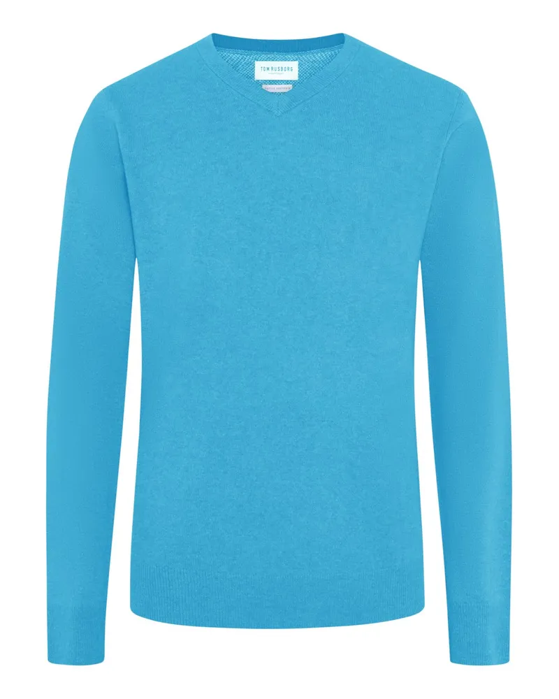 Tom Rusborg Pullover mit V-Ausschnitt aus Merinowolle mit Kaschmir in Blau