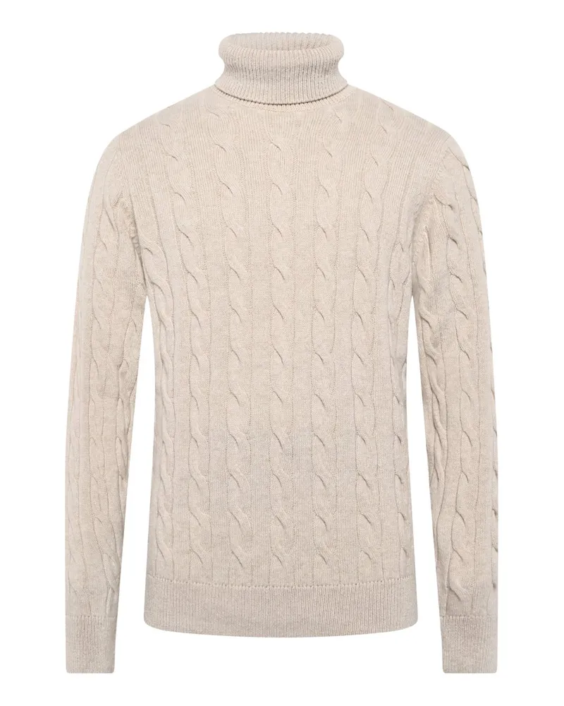 Filippo de Laurentiis Wollrollkragenpullover aus einem Merino-Kaschmir-Mix in Zopfstrick in Beige