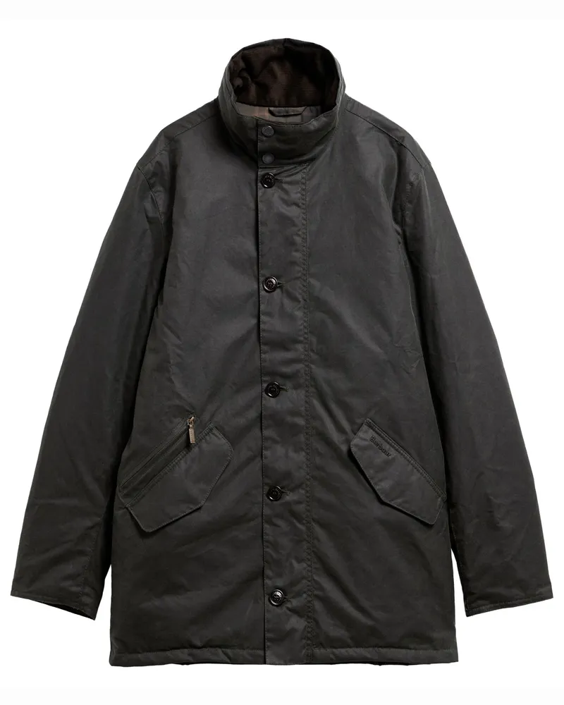 Barbour Leicht wattierte Wachsjacke Powell mit Tartanfutter in Grün