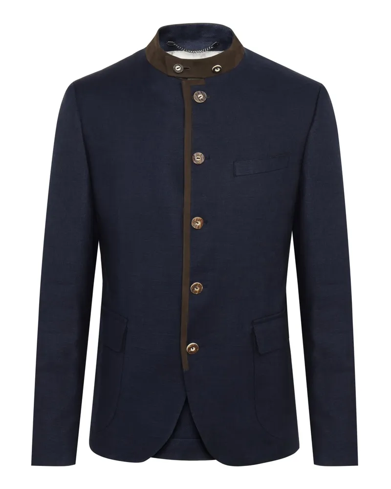 Dressler Trachtenjanker mit Ellenbogenpatches und Hornknöpfen, Modern FIt in Blau