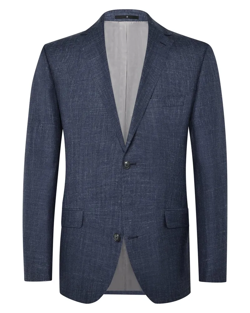 Dressler Sakko aus einem Wolle-Seide-Leinen-Mix mit Fischgrät-Muster, Relaxed Fit in Blau