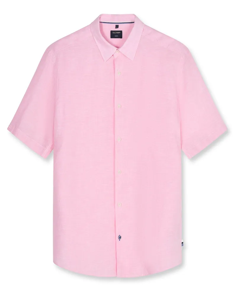 Olymp Casual, Unifarbenes Leinenkurzarmhemd in Rosenrot