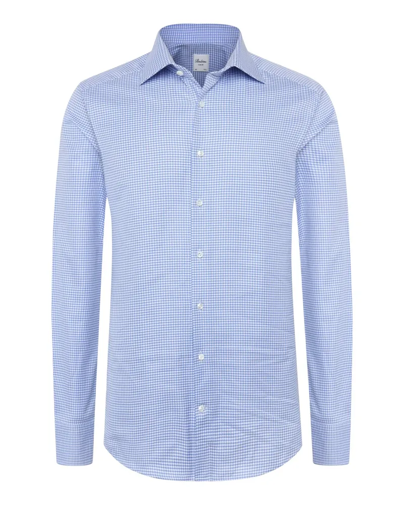 Stenströms Superior Twill-Hemd mit Hahnentrittmuster, Slimline in Hellblau