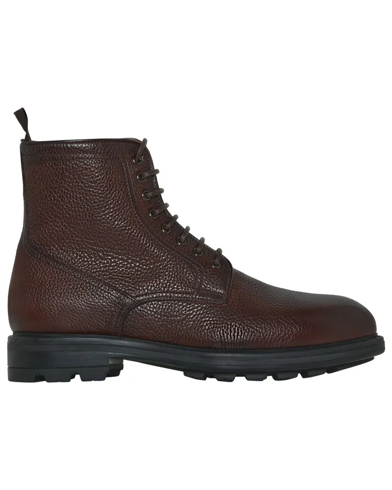 Magnanni Gefütterte Schnürboots aus genarbtem Leder mit Profilsohle in Braun