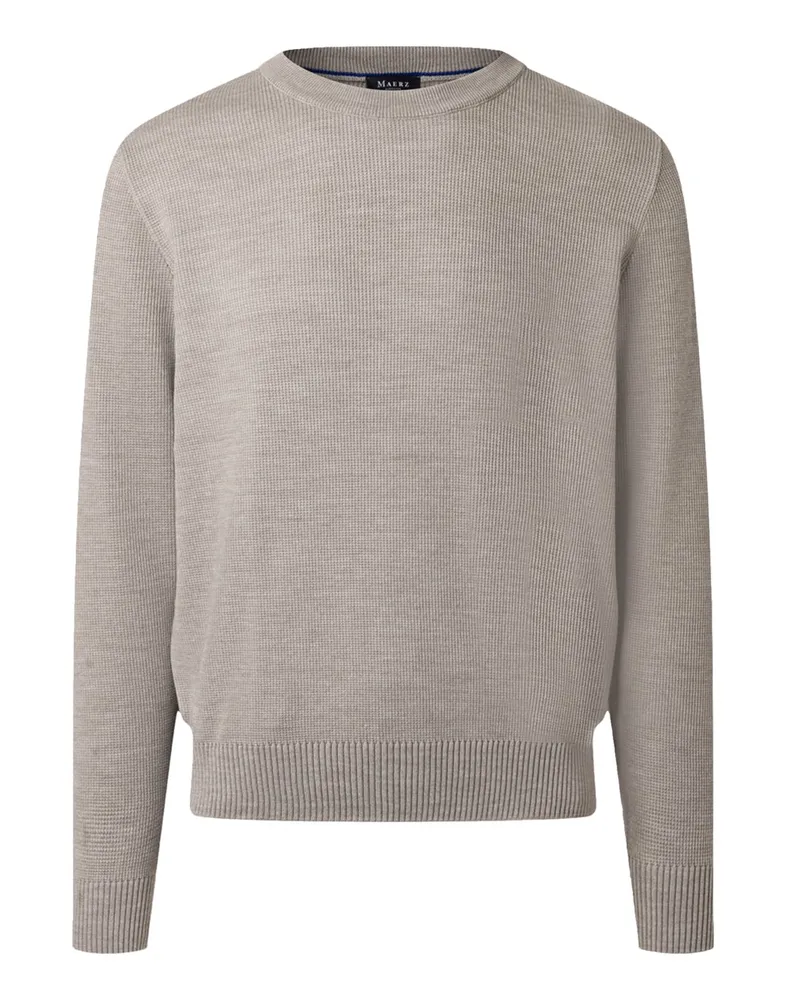 Maerz Maschinenwaschbarer Rundhalspullover aus einem Baumwolle-Merino-Mix in Sand