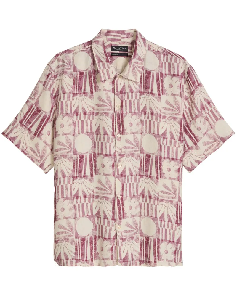 Marc O'Polo Kurzarmhemd aus Leinen mit floralem Print, Regular Fit in Rot