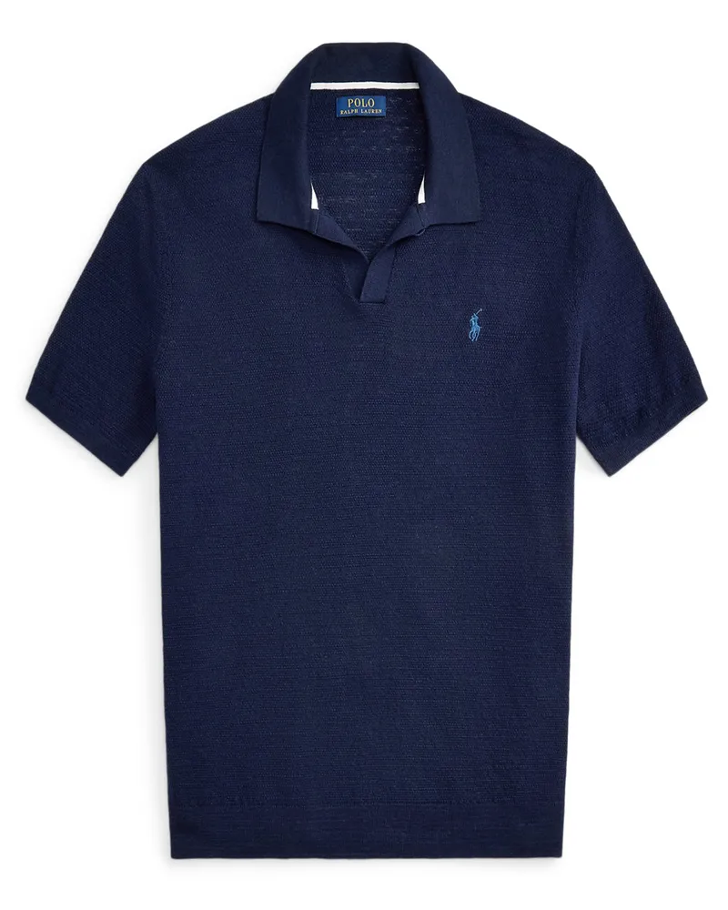 Ralph Lauren Strick-Poloshirt mit Variokragen und Logo-Stickerei in Marine