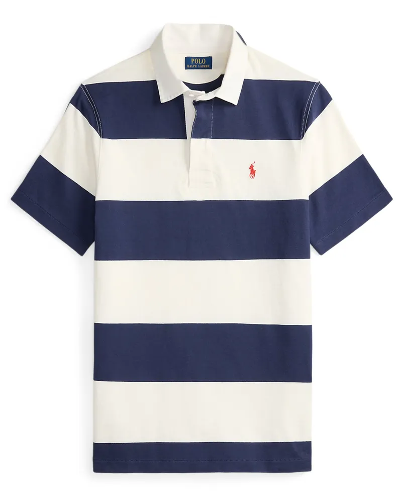 Ralph Lauren Kurzarm-Rugbyshirt mit breitem Ringelstreifen, Classic Fit in Marine