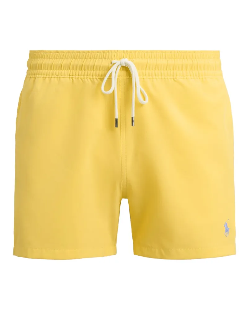 Ralph Lauren Unifarbene Badehose mit Pony-Stickerei in Gelb