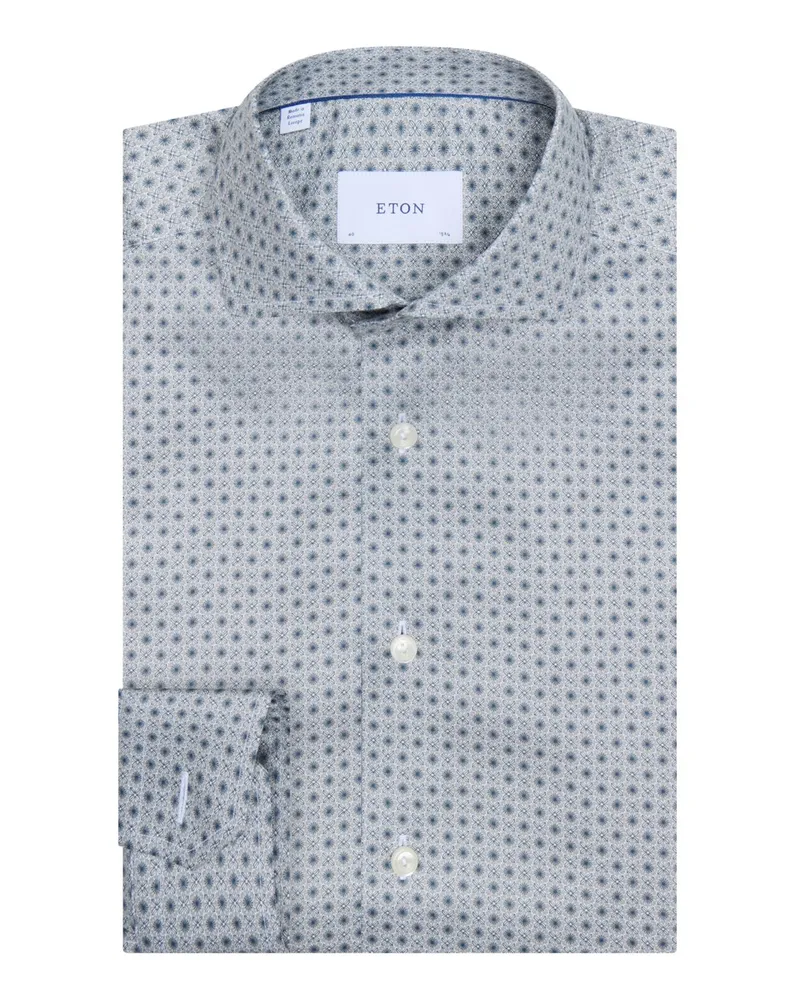 Eton Signature-Twill-Hemd mit floralem Mikromuster, Super Slim in Marine