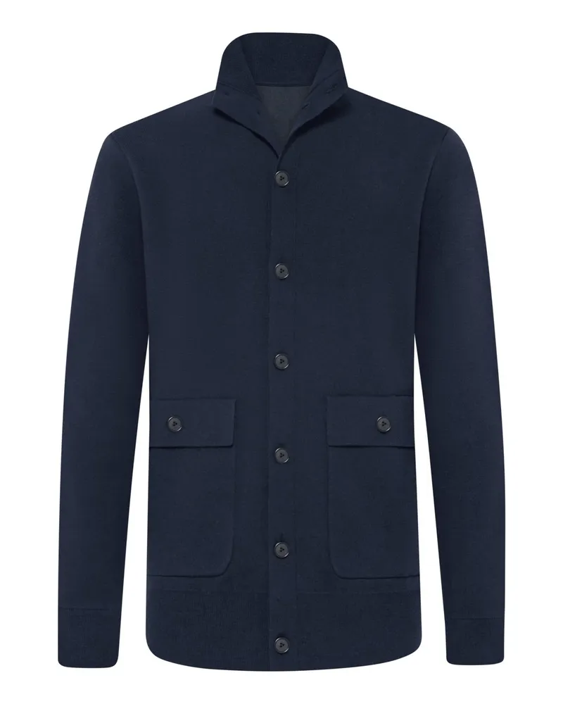 van Laack Strick-Overshirt aus einem Wollmix mit Stehkragen in Marine