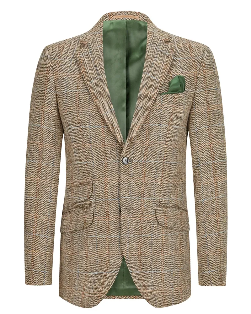 Wellington of Bilmore Harris Tweed-Sakko London mit Ellenbogenpatches, Regular Fit in Sand