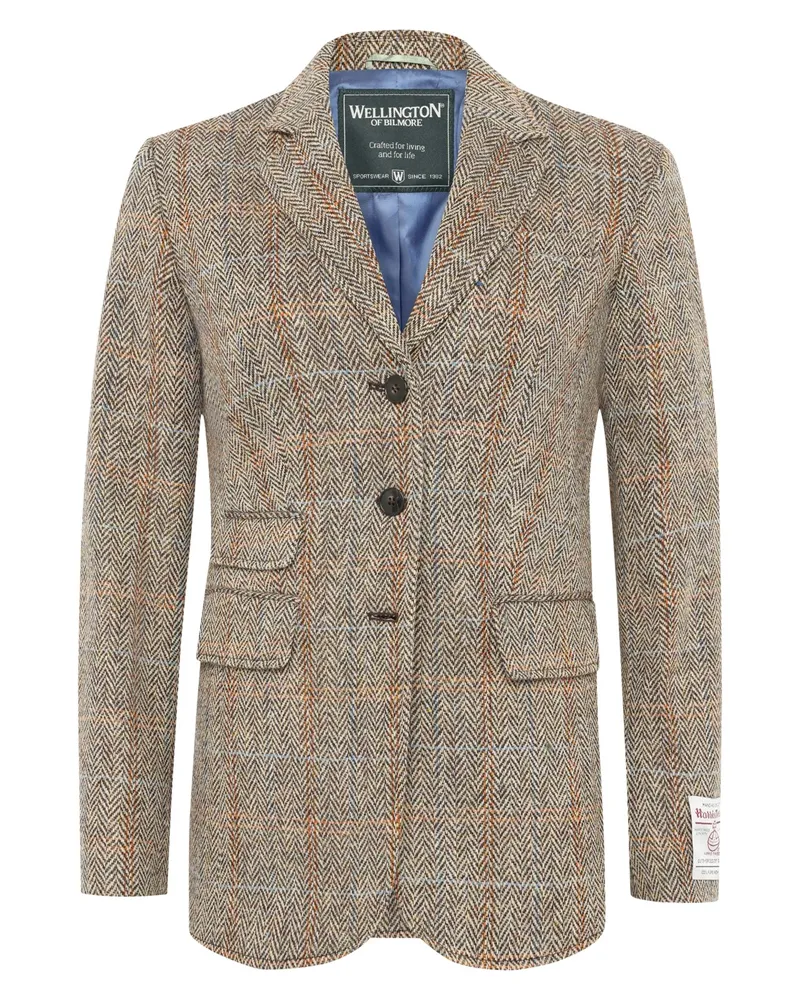 Wellington of Bilmore Damen-Blazer Carola aus Harris Tweed mit Fischgrät-Webmuster in Beige