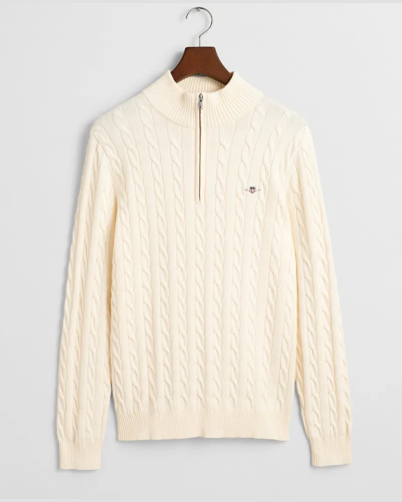 Gant Troyer aus Baumwollstrick mit Zopfmuster und Logo-Stickerei in Offwhite