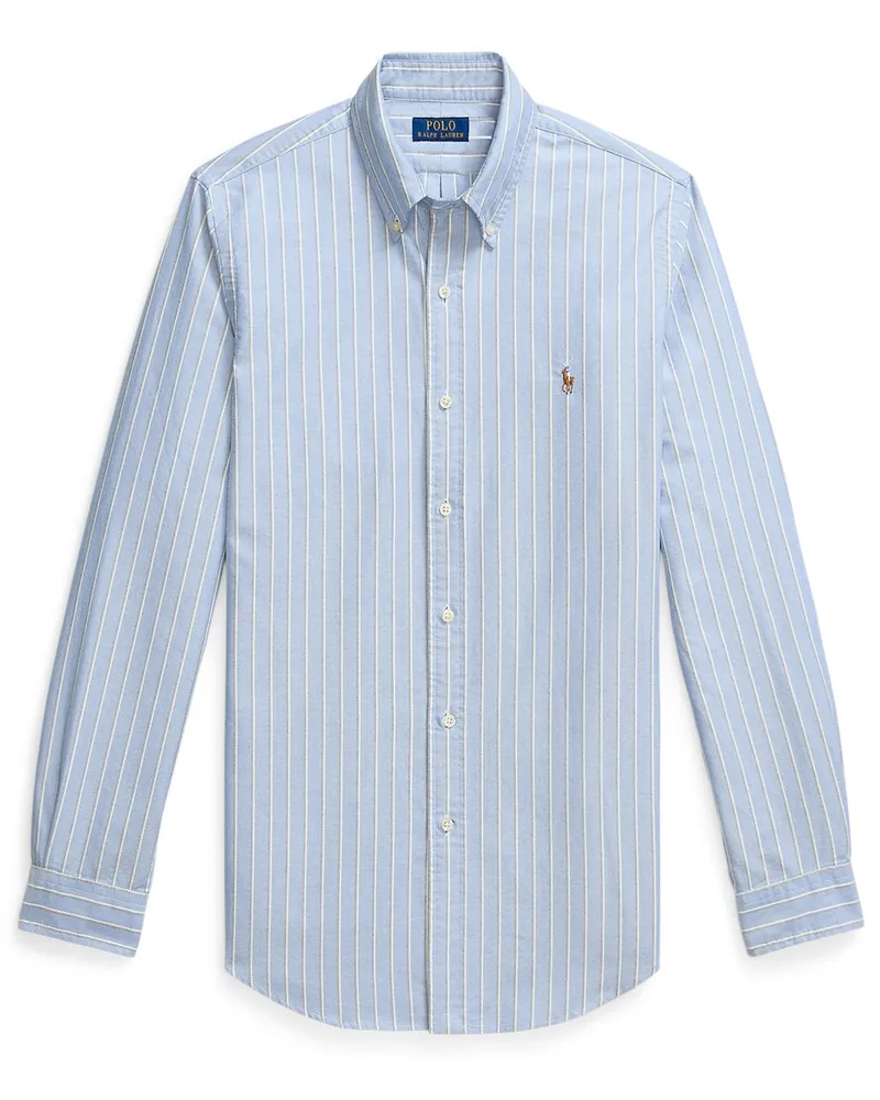 Ralph Lauren Oxfordhemd mit Streifenmuster und Logo-Stickerei, Custom Fit in Blau