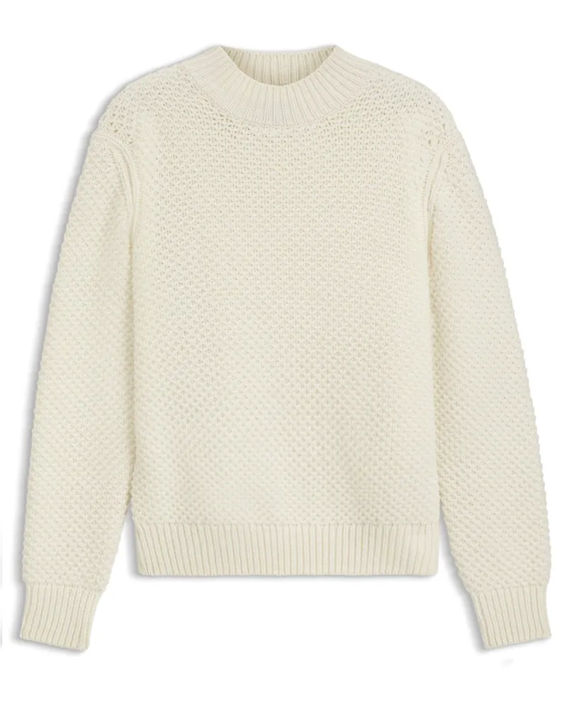 HUGO BOSS Grobstrick-Pullover aus softer Schurwolle mit Stehkragen in Offwhite